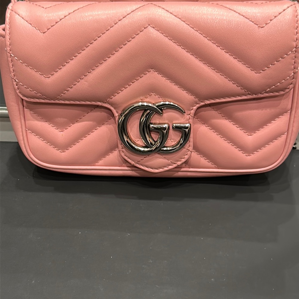 GUCCI Marmont Super Mini. Pink with Silver hardware.